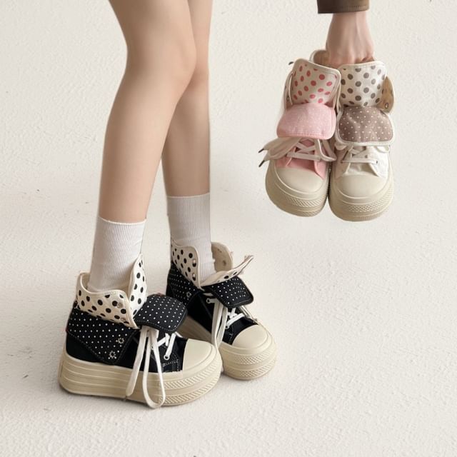 Polka Dot Platform Canvas Short Boots