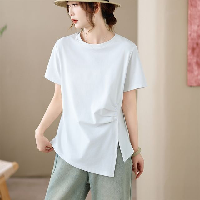 Ruched Round-Neck Short-Sleeve Tee