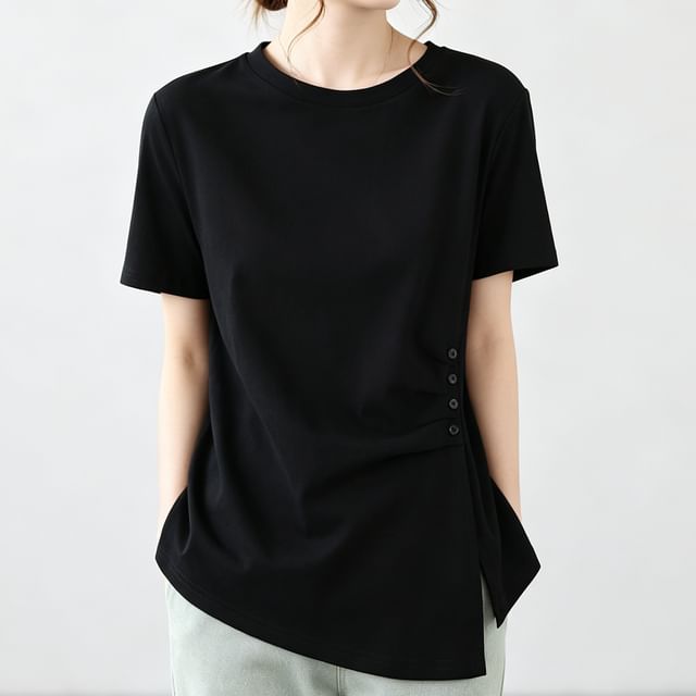Ruched Round-Neck Short-Sleeve Tee
