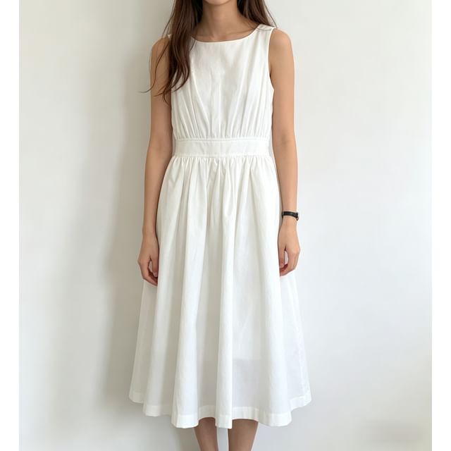 Sleeveless Button Back Plain Maxi A-Line Dress