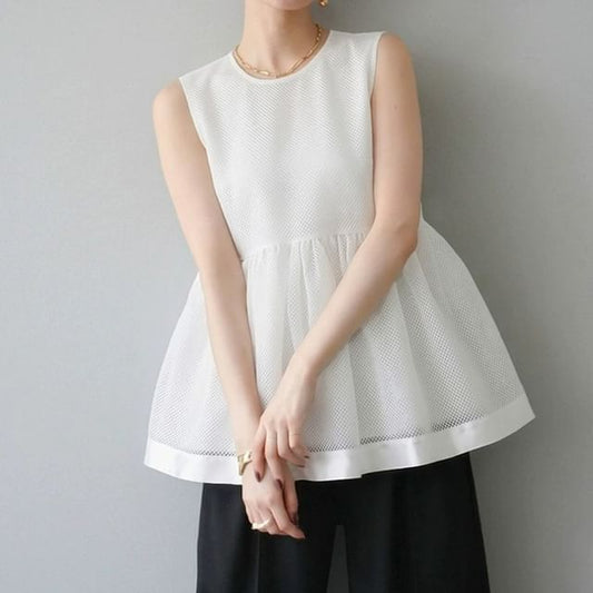 Textured Flowy Round-Neck Sleeveless Top