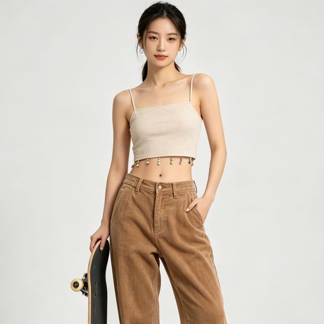 Sequined Fringed Crop Camisole Top