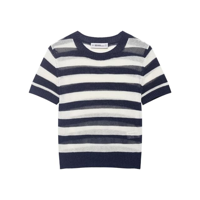 Two-Tone Crewneck Tee with Short Sleeves