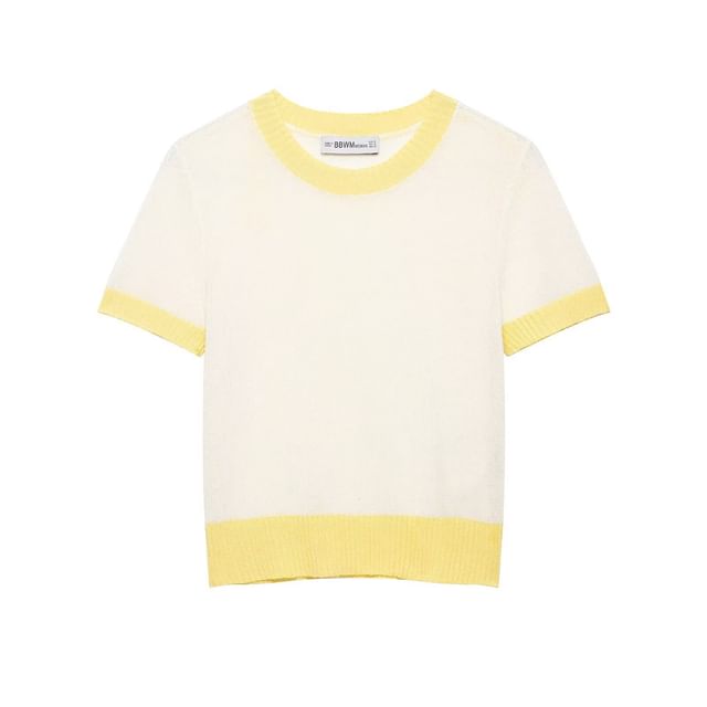 Two-Tone Crewneck Tee with Short Sleeves
