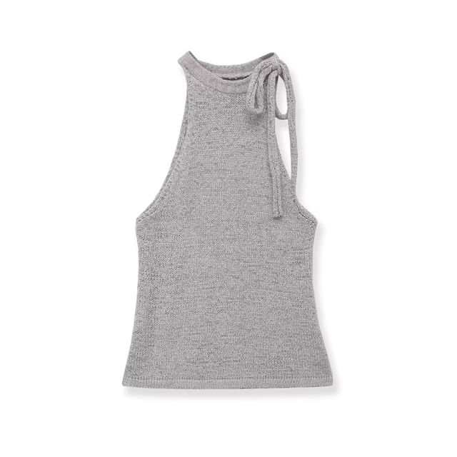 Plain Halter Neck Crop Knit Top