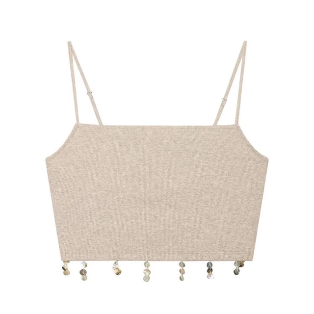 Sequined Fringed Crop Camisole Top