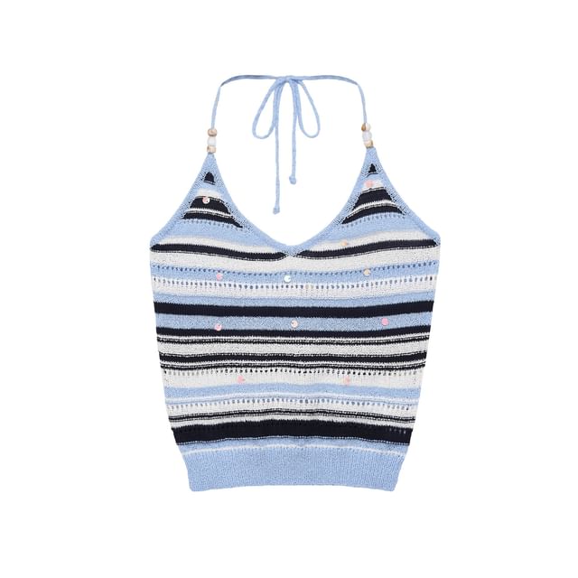 Striped Halter Neck Knit Top