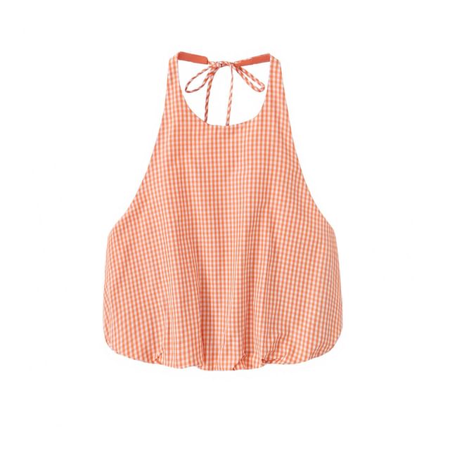 Gingham Plaid Halter Neck Crop Blouse
