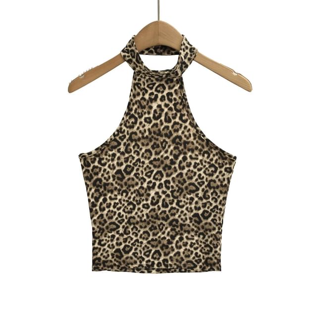 Leopard Print Halter Neck Crop Camisole