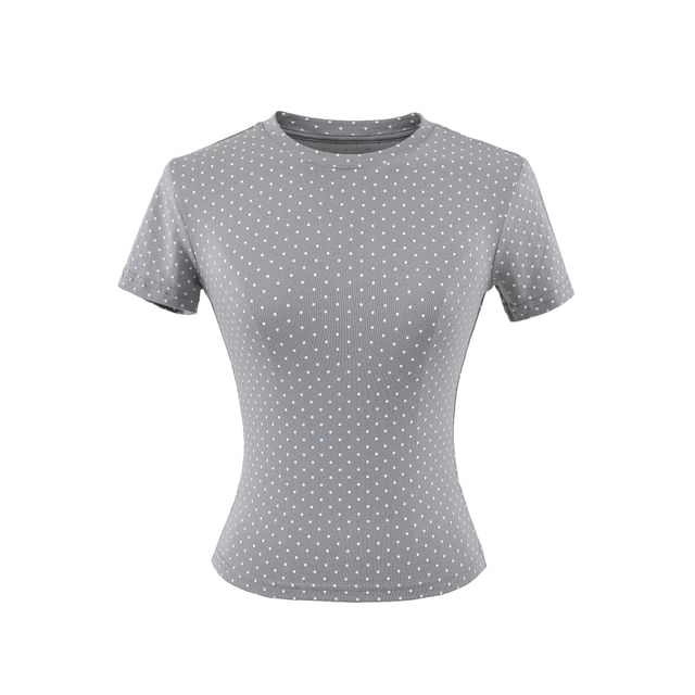 Dotted Crew Neck Crop T-Shirt with Short Sleeves