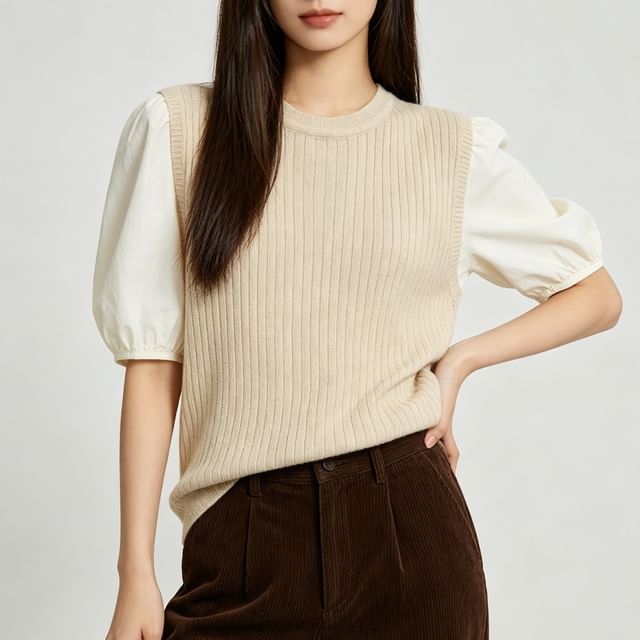 Round Neck Ribbed Knit Sleeveless Top