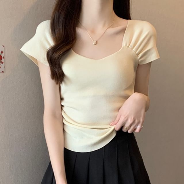 Square Neck Ruched Short Sleeve T-Shirt