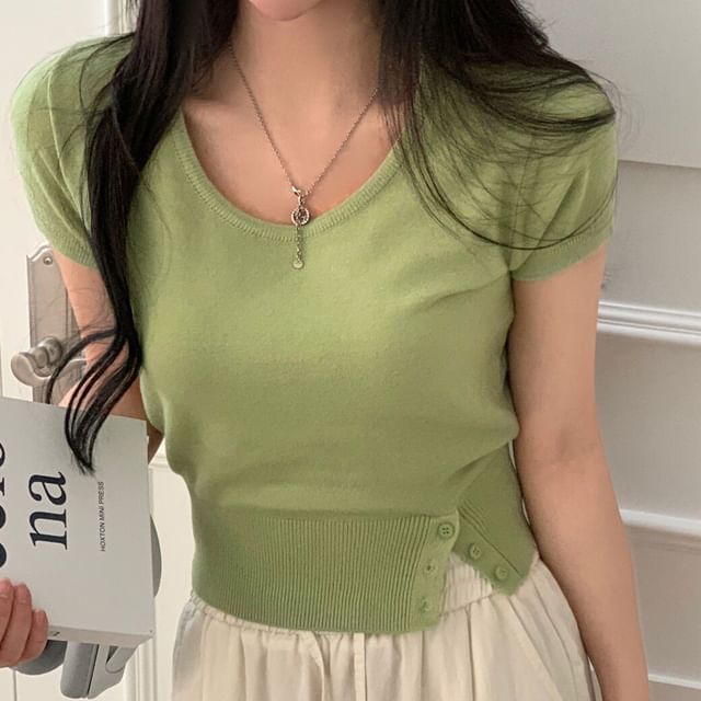 Striped Cropped Knit Top with Scoop Neck