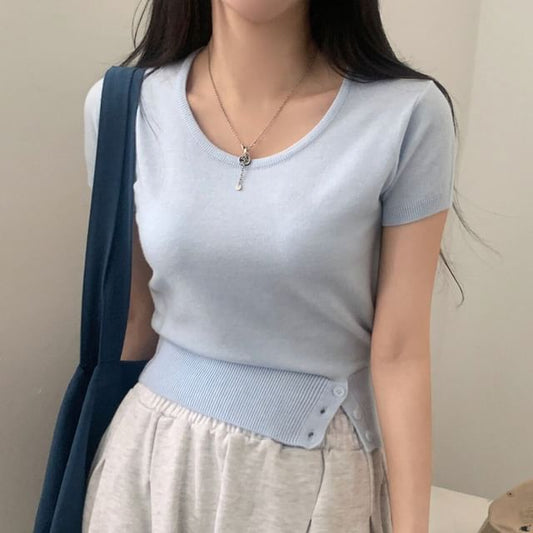 Striped Cropped Knit Top with Scoop Neck