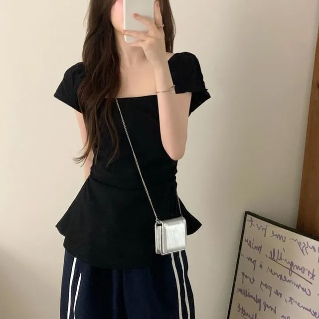 Square-Neck T-Shirt with Cap Sleeves