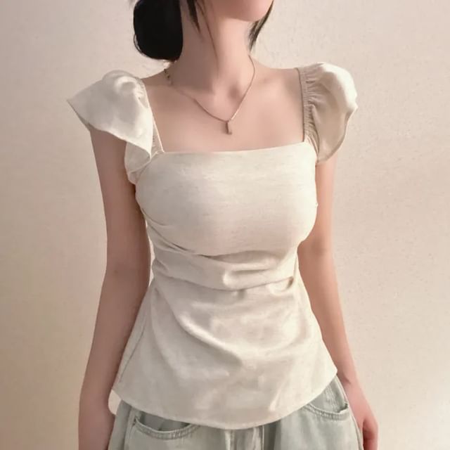 Square-Neck T-Shirt with Cap Sleeves