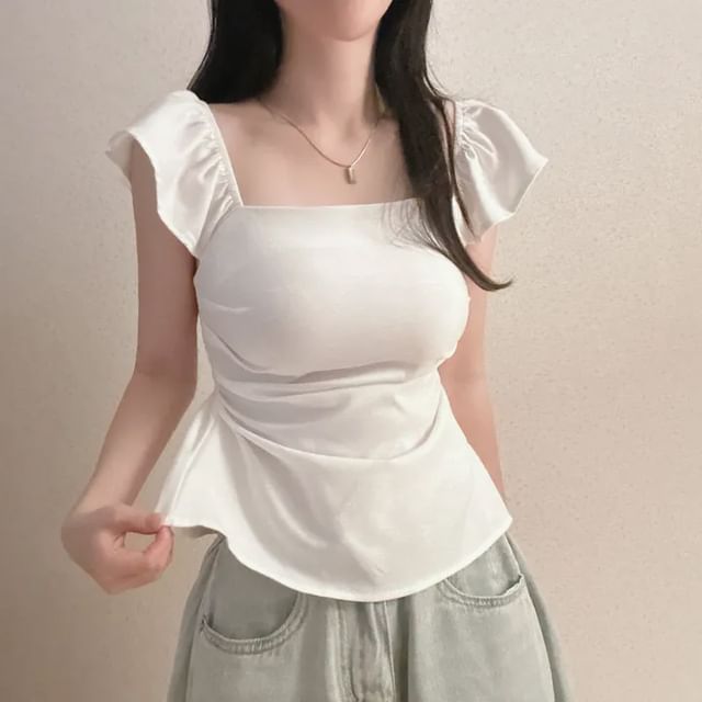 Square-Neck T-Shirt with Cap Sleeves