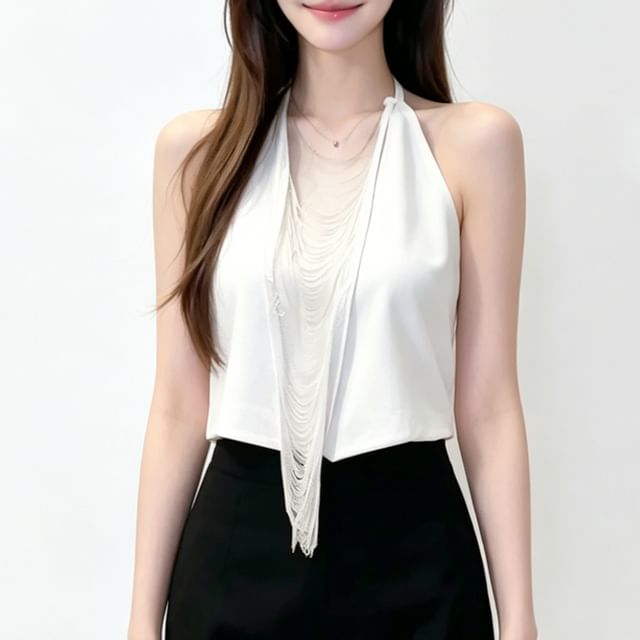 CZ Chained Halter Neck Crop Top