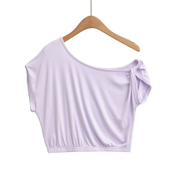 Off-Shoulder Crop T-Shirt with Short Sleeves