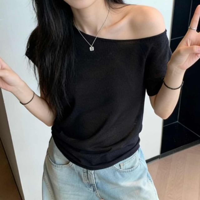 Off Shoulder Knit Top with Short Sleeves