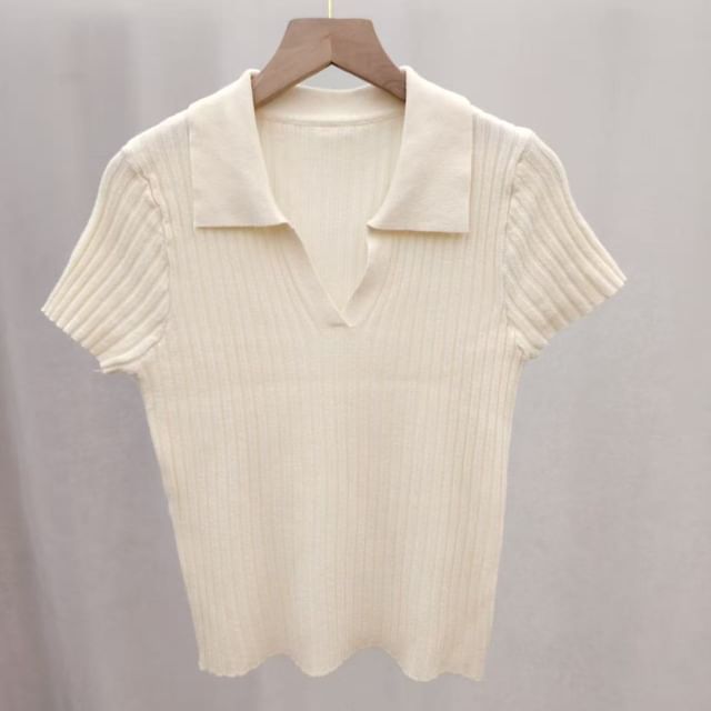 Knit Polo Top with Short Sleeves