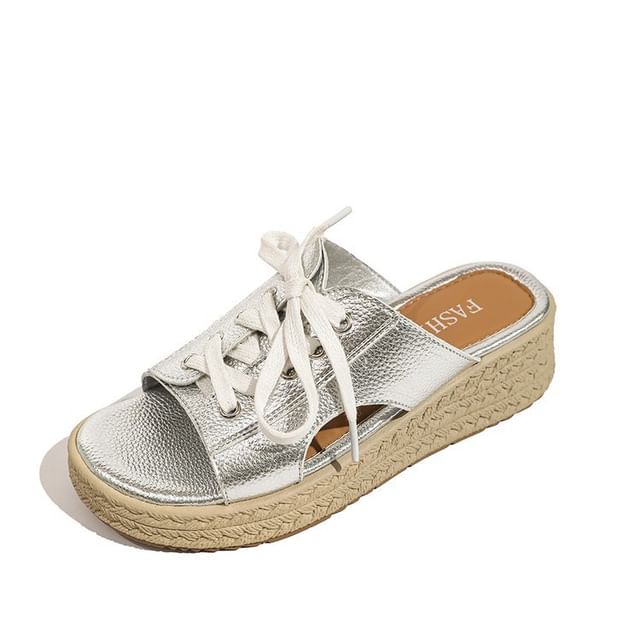 Lace-Up Platform Faux Leather Slide Sandals