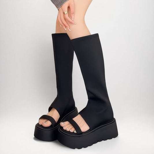 Knee High Open Toe Platform Sandals