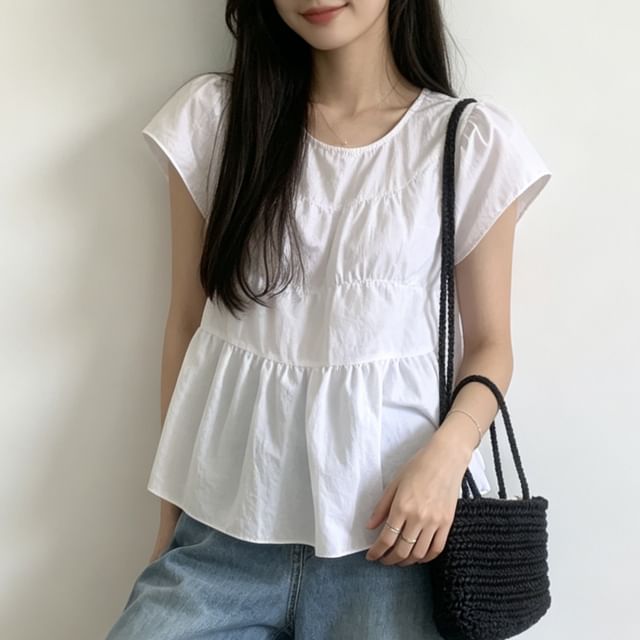 Ruched Tiered Top with Flutter Sleeves