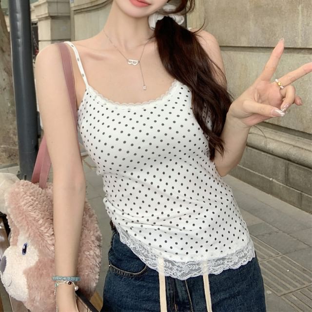 Dotted Lace Trim Camisole Top