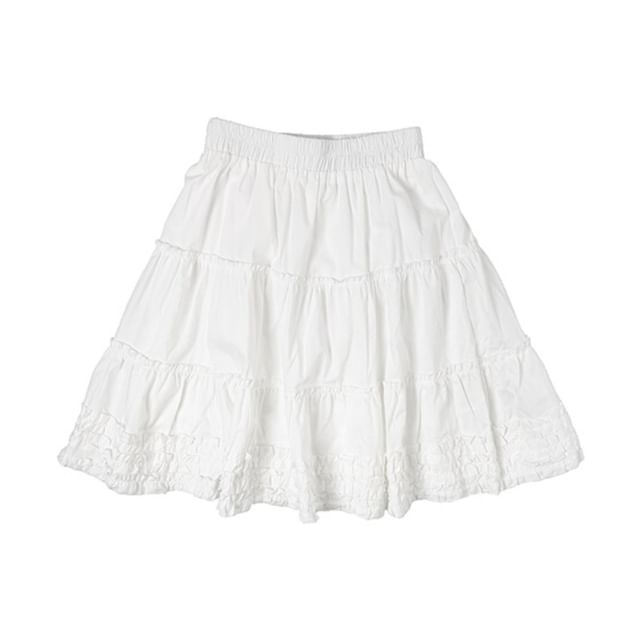 High Waist Plain Ruffled Mini Tiered Skirt