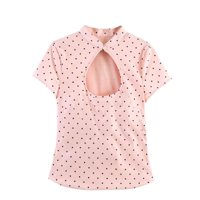 Stand Collar Polka Dot Slim Top