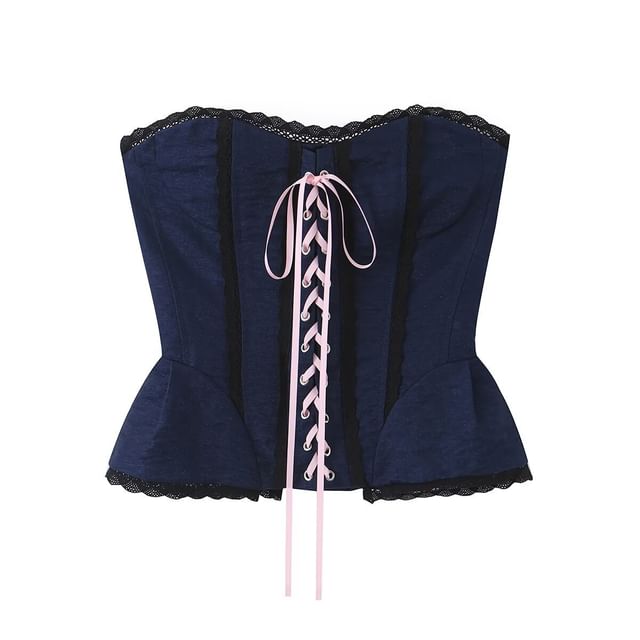 Lace Trim Panel Lace Up Tube Top