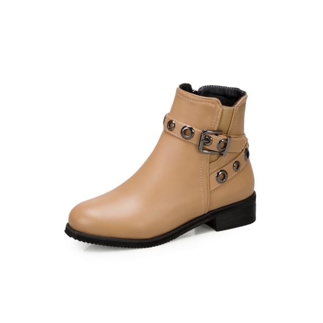 Low Heel Buckled Strap Short Boots