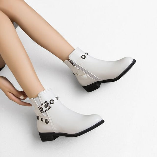 Low Heel Buckled Strap Short Boots