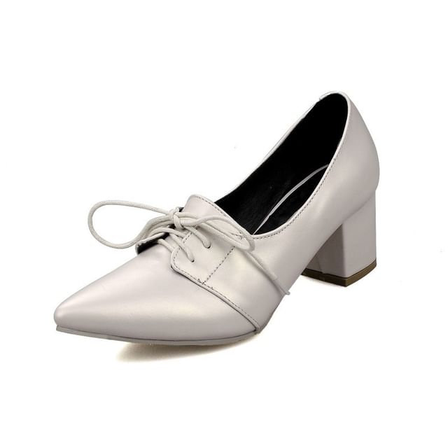 Block Heel Pointed Lace-Up Pumps