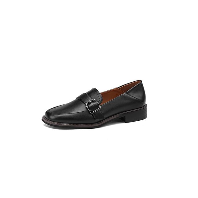 Faux Leather Buckled Strap Loafers