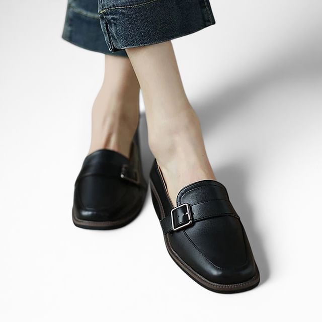 Faux Leather Buckled Strap Loafers