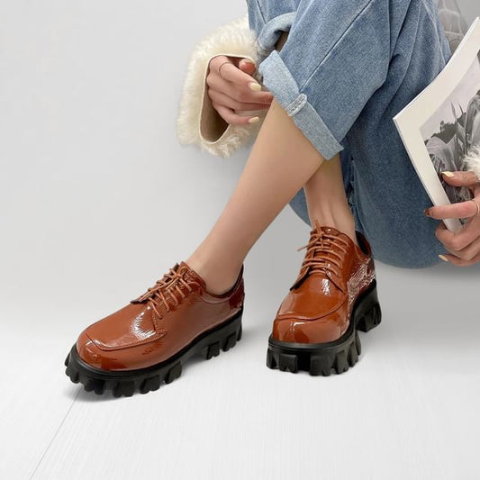 Faux Leather Platform Lace-Up Shoes