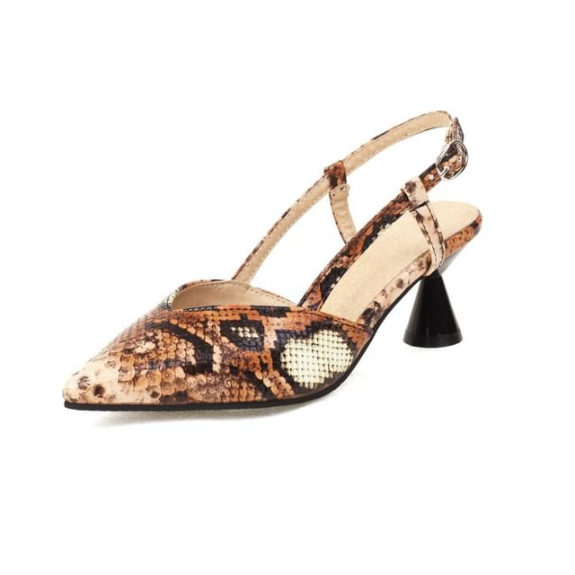 Cone Heel Croc Grain Sling Back Sandals