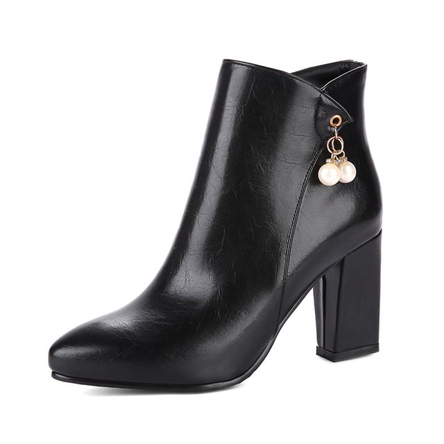 Block Heel Faux Leather Ankle Boots