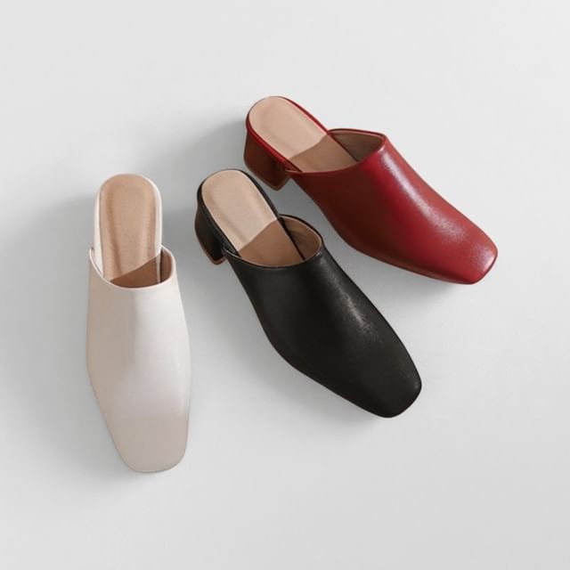 Low Heel Faux Leather Mules