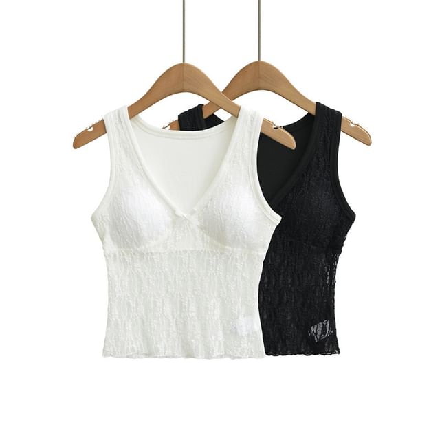 Sleeveless V-Neck Lace Top