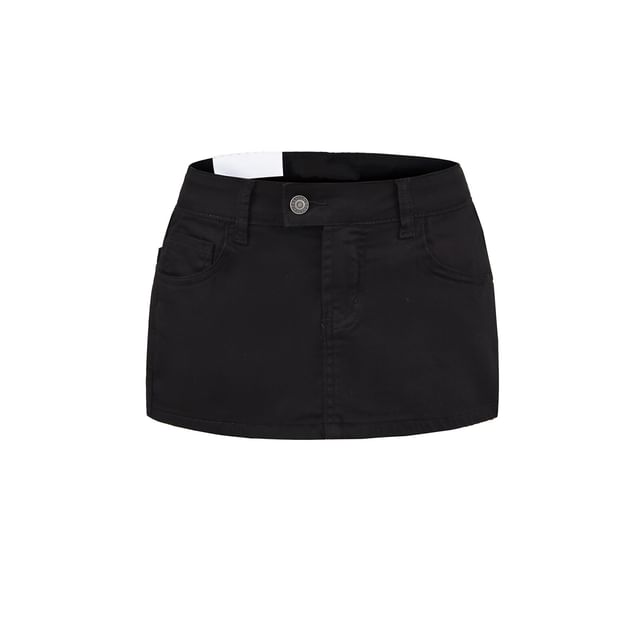 Low Rise Washed Denim Mini Pencil Skirt