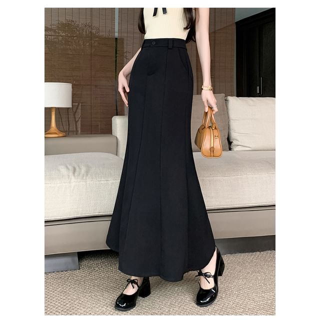 High Waist Plain Panel Maxi Mermaid Skirt