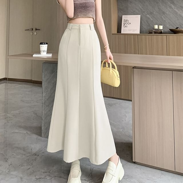 High Waist Plain Panel Maxi Mermaid Skirt