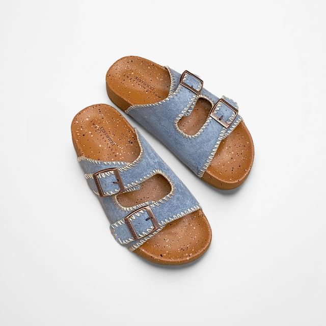 Double Strap Buckled Slide Sandals
