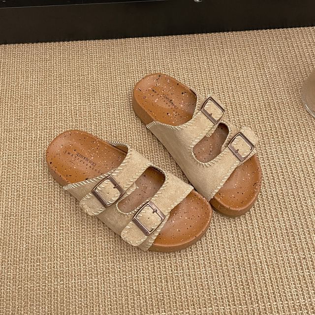 Double Strap Buckled Slide Sandals