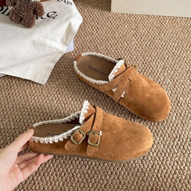 Faux Suede Stitching Mules