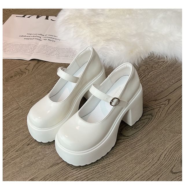 Block Heel Platform Plain Mary Jane Pumps