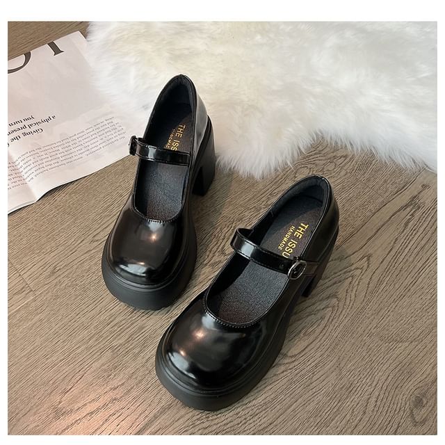 Block Heel Platform Plain Mary Jane Pumps